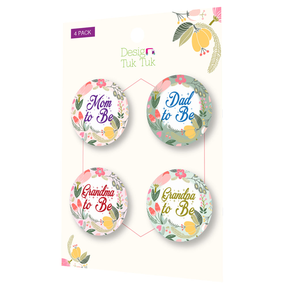 Baby Shower Badges (Floral Design) Set of 5 Pin Badges