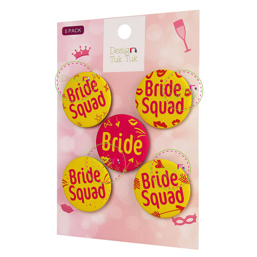 Bride Squad Badges Set of 5 Pin Badges